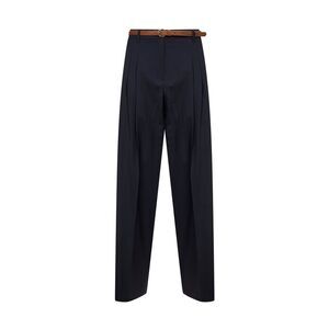 Max Mara Studio Women Blue Stretch Wool Canvas Mstbacio Fluid Trousers